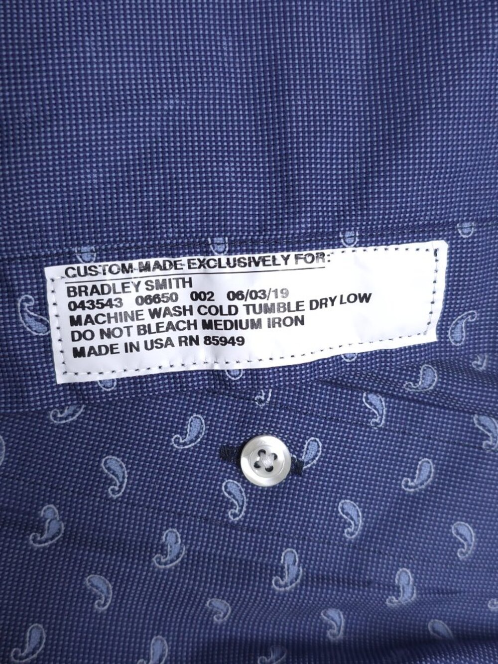 Tom James Executive Collection Mens Custom Shirt Blue Paisley Made USA L XL - Picture 5 of 7